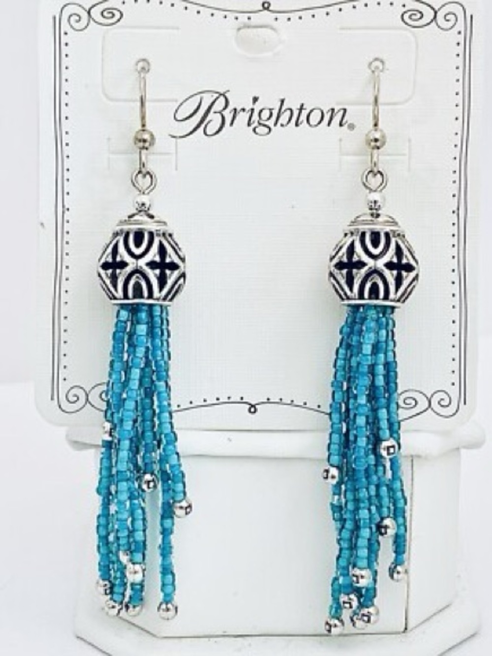 Brighton Turquoise Beaded Tassel Earrings with Silver Accents